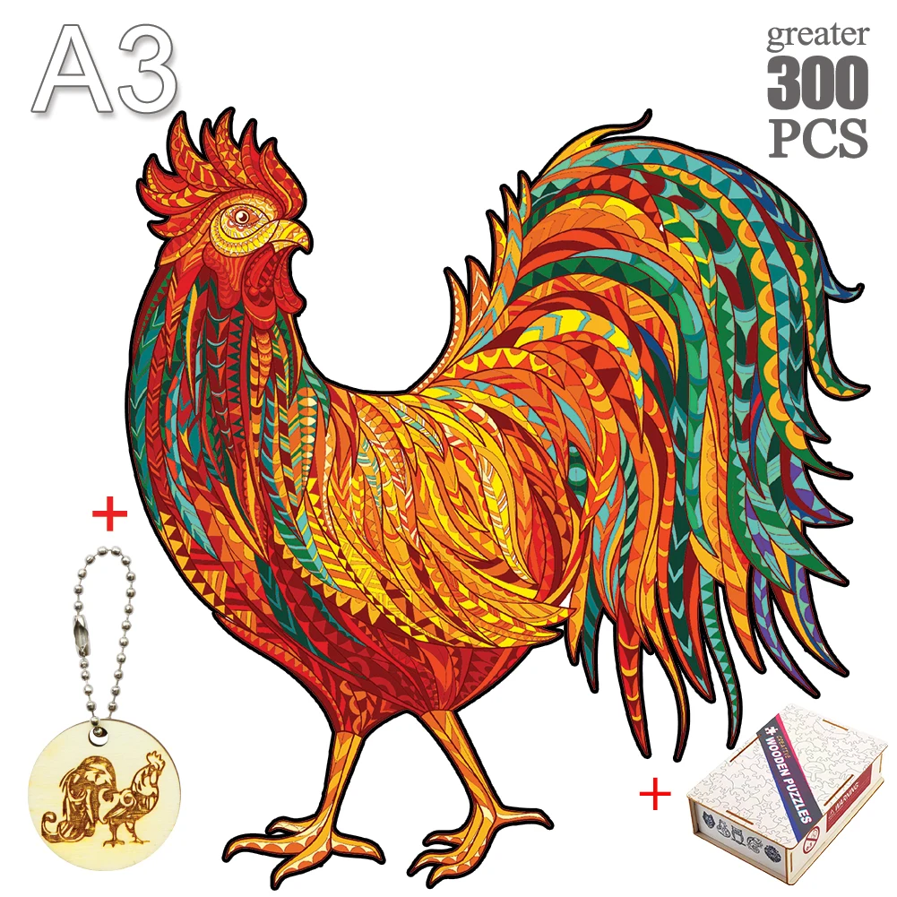 

Jigsaw Toy 3D Wooden Cock DIY Unique Crafts Animal Shape Birthday Gift Intellectual Wooden Puzzle Jigsaw Puzzles