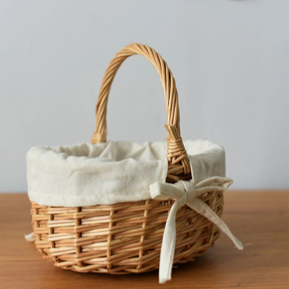 Hand-Woven Wicker Basket with Handle Handmade Wicker Basket Wicker Sundries Basket for Storage Organizing 5
