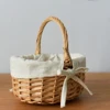 Hand-Woven Wicker Basket with Handle Handmade Wicker Basket Wicker Sundries Basket for Storage Organizing 5
