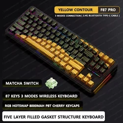 Enhanced Wireless RGB Mechanical Keyboard with PBT Gasket and Silent Typing Experience - Brown Switch (Yellow Contour Lines)