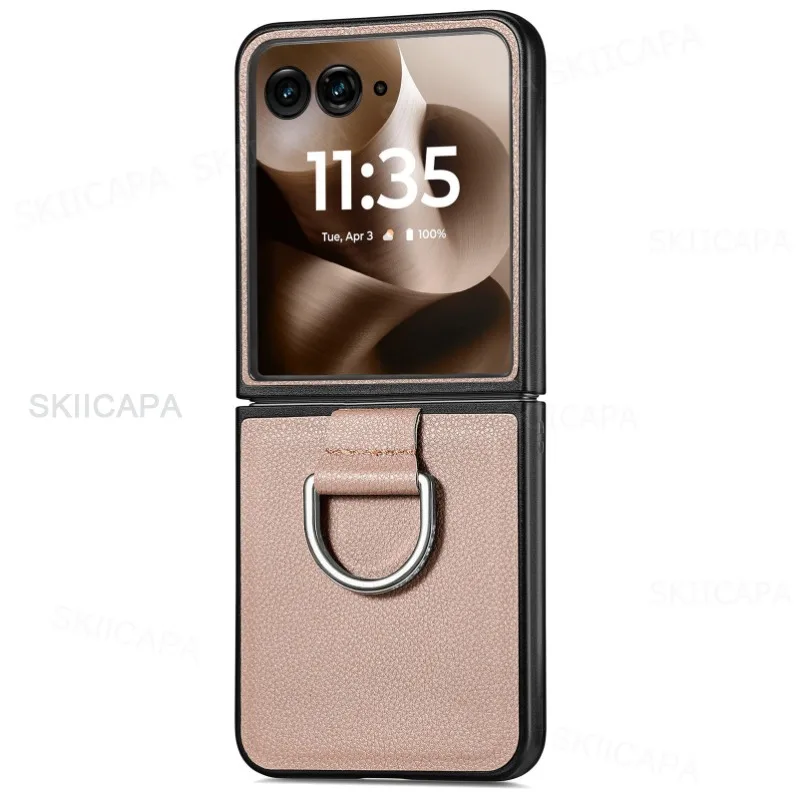 Lychee Leather Ring Holder Case with Shockproof Protection