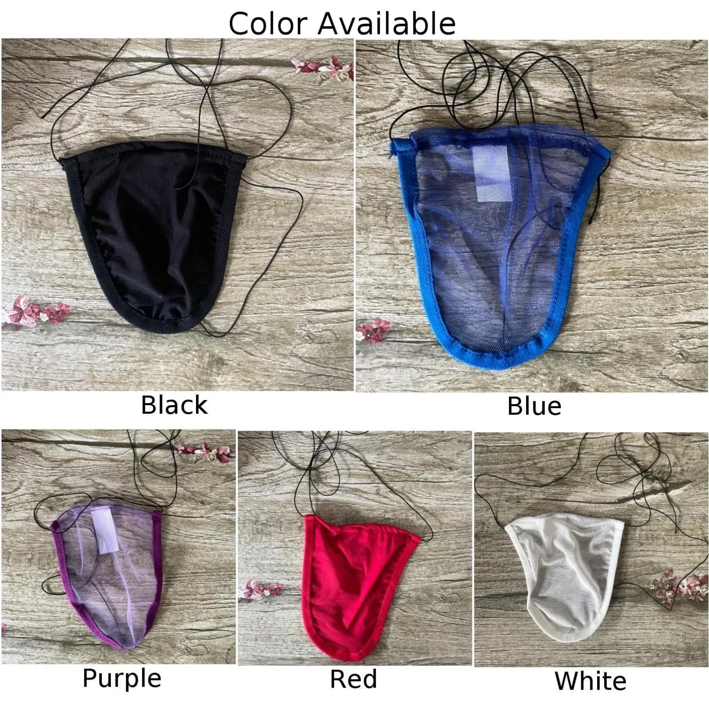 Hot Mens Tiny String Thong Colors Sexy Lace Up Pouch G-String Sheer Ultra-thin Bikini Briefs Soft Silky C-thru Underwear A50