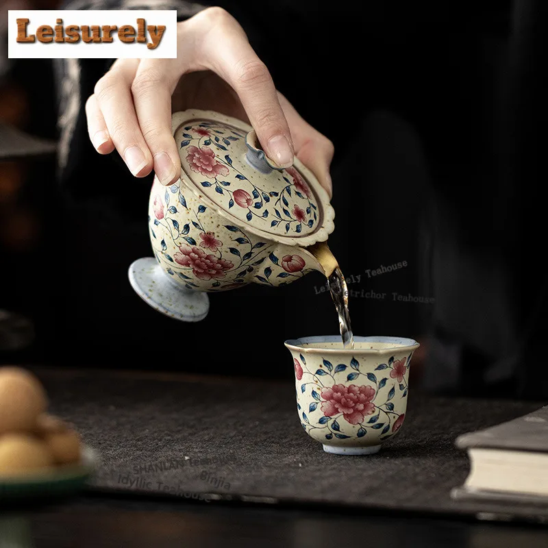 125ml Caramel Glaze Peony High Foot Handheld Teapot Traditional Tea Infuser Pot Tea Making Kettle With Strainer Teaware Craft