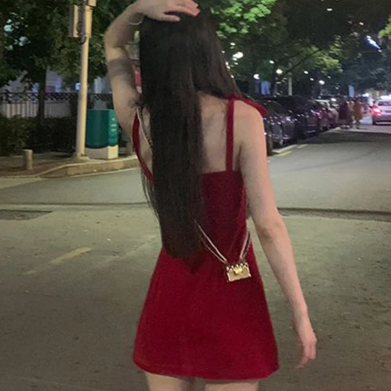 Moda Coreana Ropa Roja Aesthetic Mini Vestidos Rojos Para Mujer