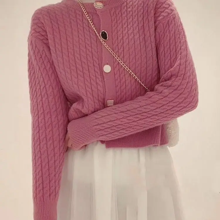 

Women's Wear 2022 New Korean Version Short Style Temperament Fried Dough Twist Sweater Knitting Cardigan Women's Top Trend