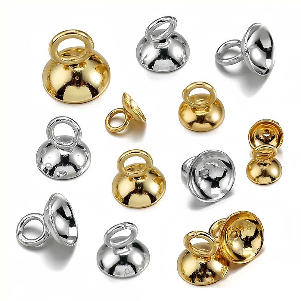 50 Stück 6/8/10 mm Anhängerhalter Perlenkappen Spacer Perlen Schüsselförmige Anhänger Haken Schnalle Verschlüsse Anhänger Verbinder Schmuckherstellung – Detail 1