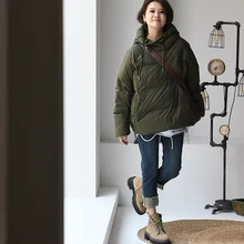  MICOCO Y1022C Korean version personality side zipper front short back long loose age drawstring hooded down jacket women 