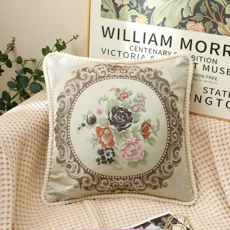

Luxuried Chenille Embroidery Floral Pillow Cushion Cover Home Housse De Coussin Sofa Chair Bed Car Decorative Throw Pillowcase