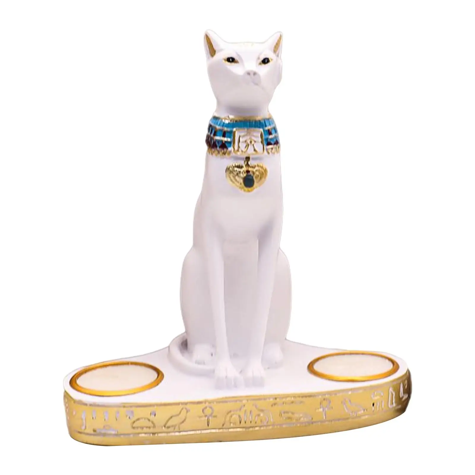 

Egyptian Cat Statue Animal Model Collectible Sculpture 2 Candle Holders for