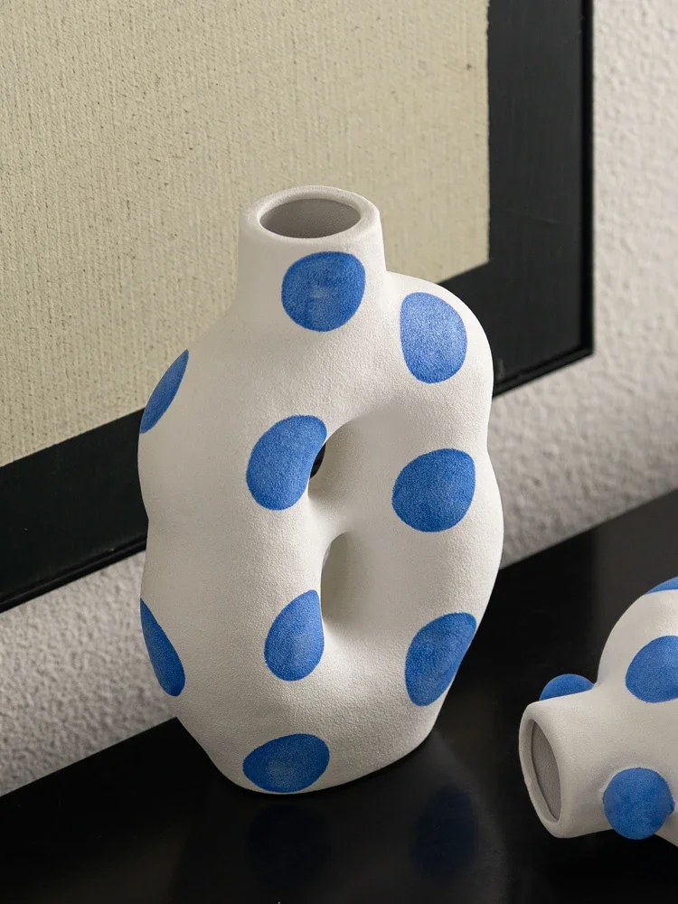Matte Ceramic Vase Blue Hand Painted Floral Decoration Flower Arrangement Living Room Dining Countertop Vase Ceramic Handicrafts 4