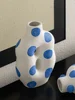 Matte Ceramic Vase Blue Hand Painted Floral Decoration Flower Arrangement Living Room Dining Countertop Vase Ceramic Handicrafts 4