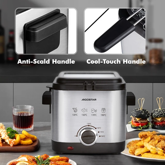 Aigostar Fries 30IZD 1.5L friggitrice compatta in acciaio inossidabile 1000 Watt con finestra di visualizzazione, controllo della temperatura, Design esclusivo 6