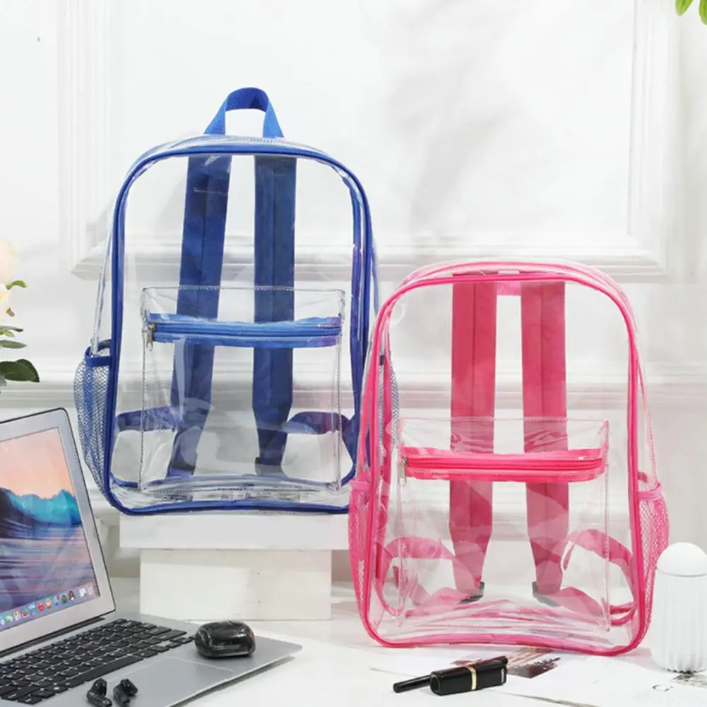 

Travel Bagpack Front Side Pockets Unisex Backpack Double Shoulder Straps Fashion PVC Student School Bag Organizer