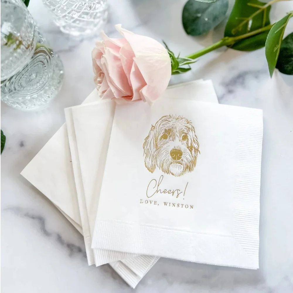 

50 Custom Illustrated Dog Wedding Napkins, Bridal Shower, Engagement Party, Custom Bar Napkins, Custom Pet Dog Wedding Napkins