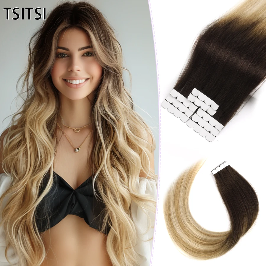 Human Hair Extensions Hair Extensions 24" Long Mini Tape In Human Hair Extensions
