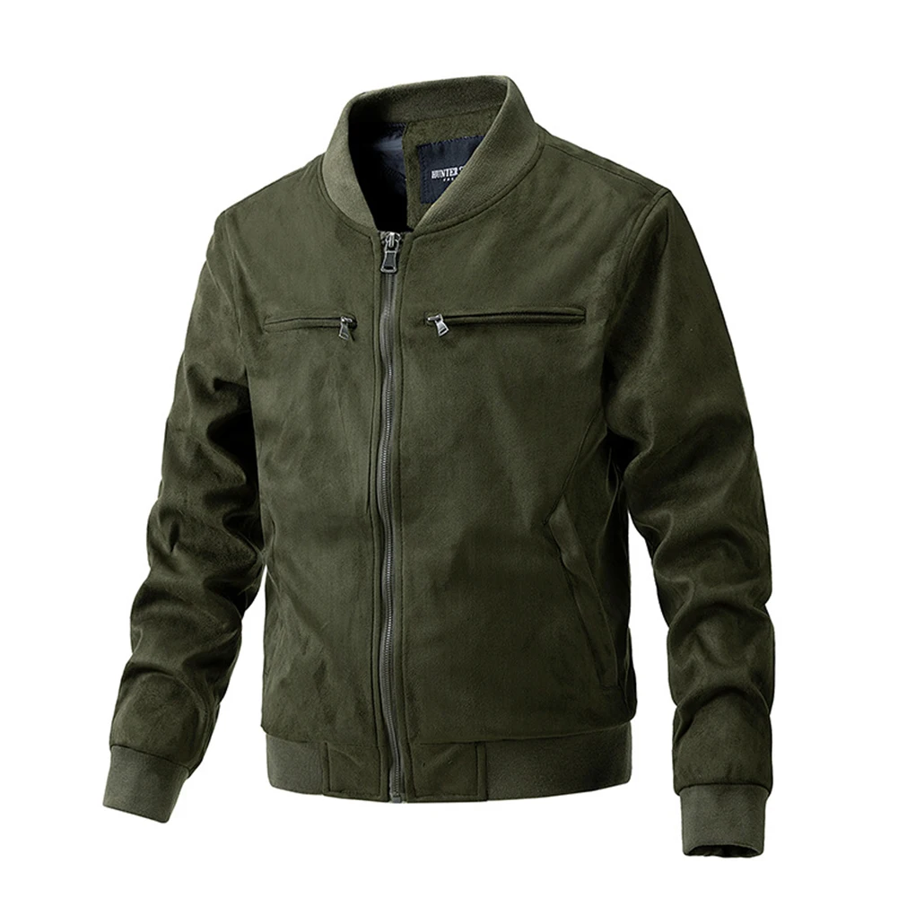 Men's Casual Suede Thick Cotton Jacket Autumn Winter Long Sleeve Pocket Solid Color Zip Up Top Male Clothing Coat Jackets