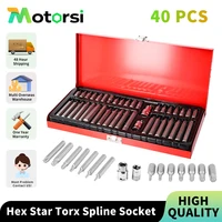 Motorsi 40 шт., набор шестигранных торцевых бит со звездой Torx, 1/2 дюйма, 3/8 дюйма, ударная головка, инструмент с головкой винта для ремонта автомобиля