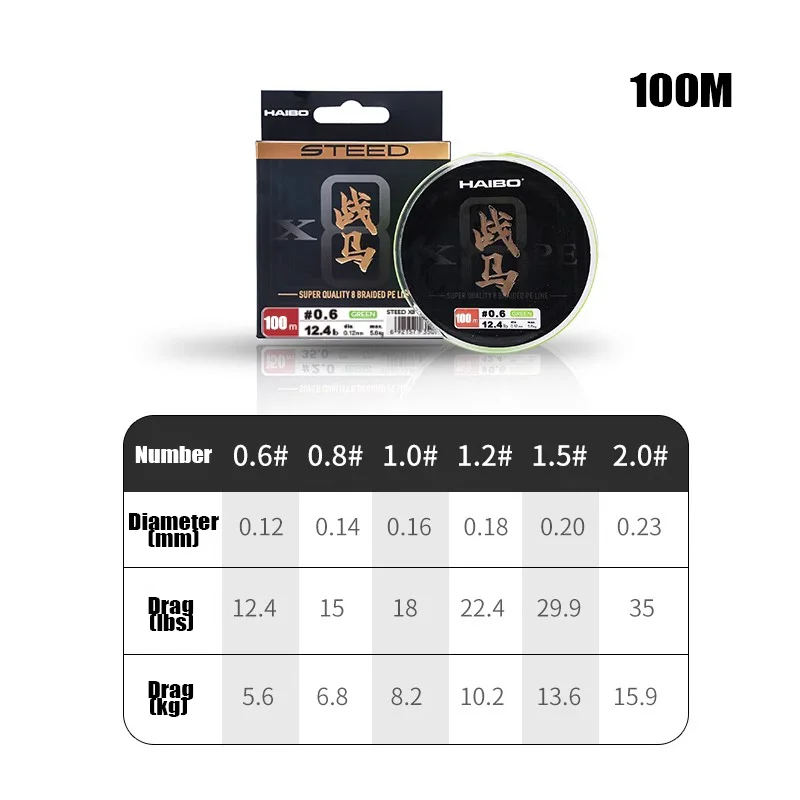 Fishing Line 100/150M 12.4-48.8LB for Freshwater HAIBO STEED X8 fishing line