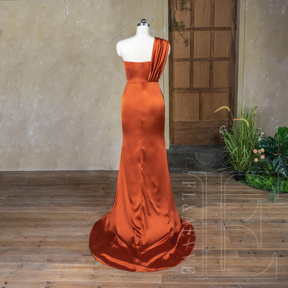 Burnt Orange Satin Bridesmaid Dresses One Shoulder Formal Gowns for Weddings Guest Weddings Party Dress Robe Customized
