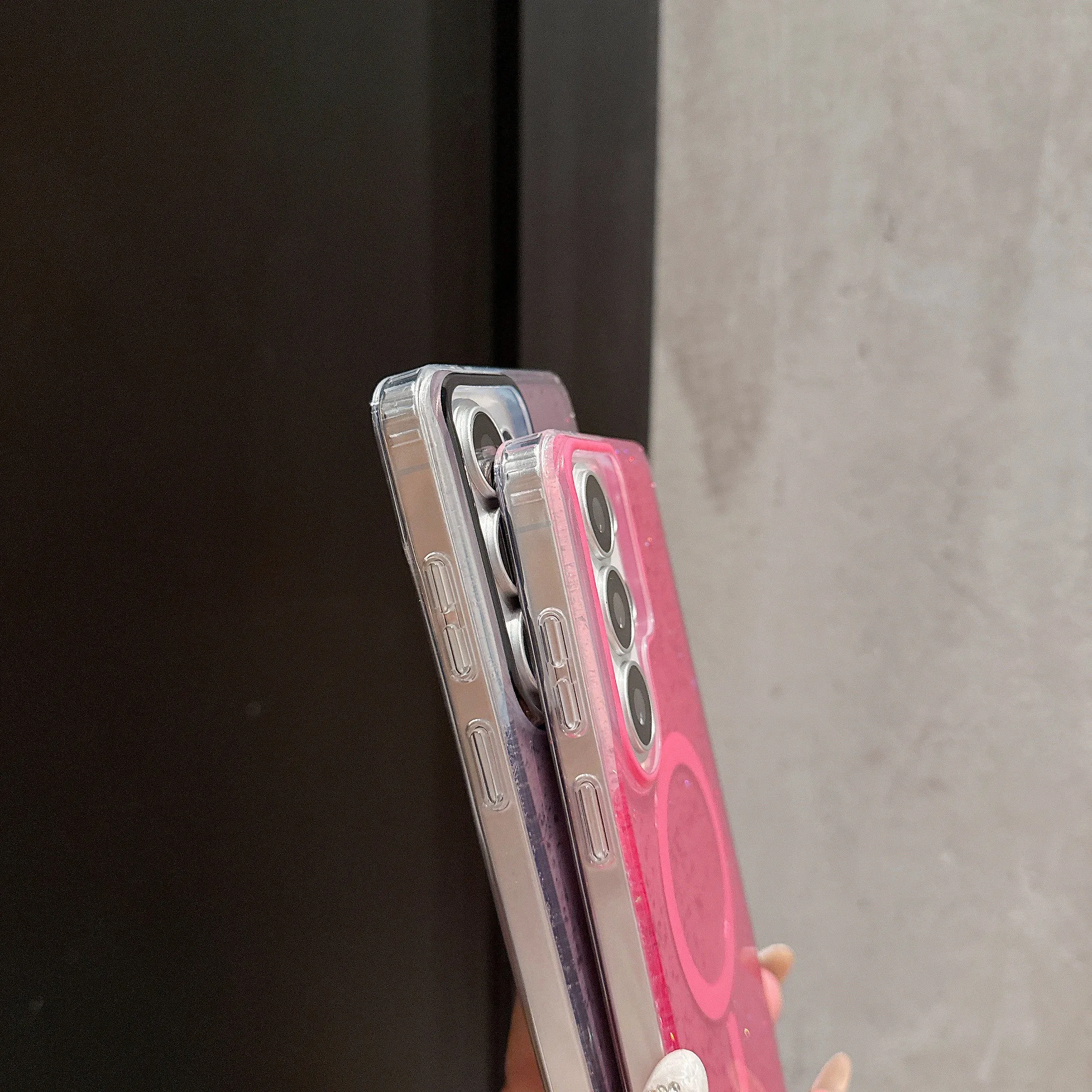 Glitter Transparent Luxury Shockproof Magnetic Phone Case with Bumper Cover