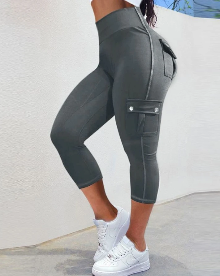 Casual Women's Gym Legging Y2K Pant Pocket Design Quick Dry Running Fitness High Elastic Tight High Waist Capris Sports Leggings running kaka women s high waisted hip lifting tight yoga shorts quick dry cycling sports capris gym legging