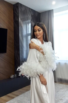 Kimono Boudoir blanco de seda largo 6