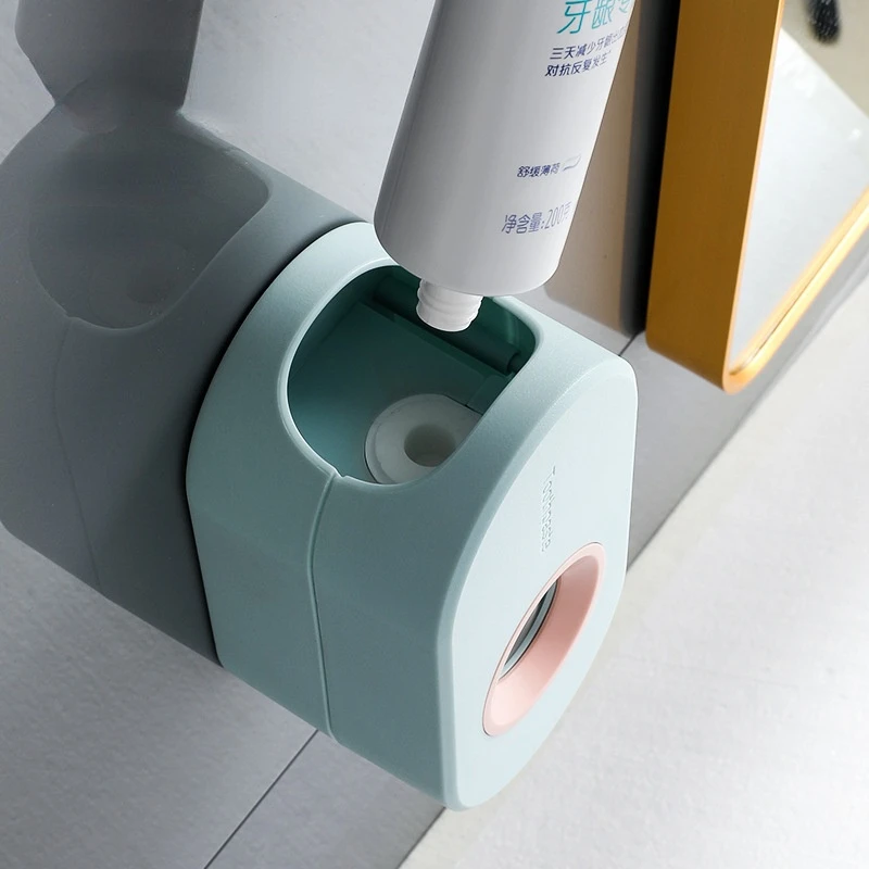 Adhesive automatic toothpaste squeezer set, wall-mounted toothpaste holder, toothbrush rack, wall suction squeezer