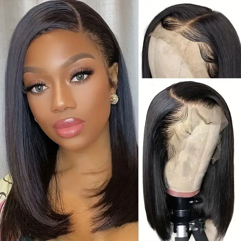 

150% 13x4 Human Hair Wig Short Straight Bob Cut Wig 150% Density 13x4 Lace Front Human Hair Wig Natural Hairline With Baby Hair