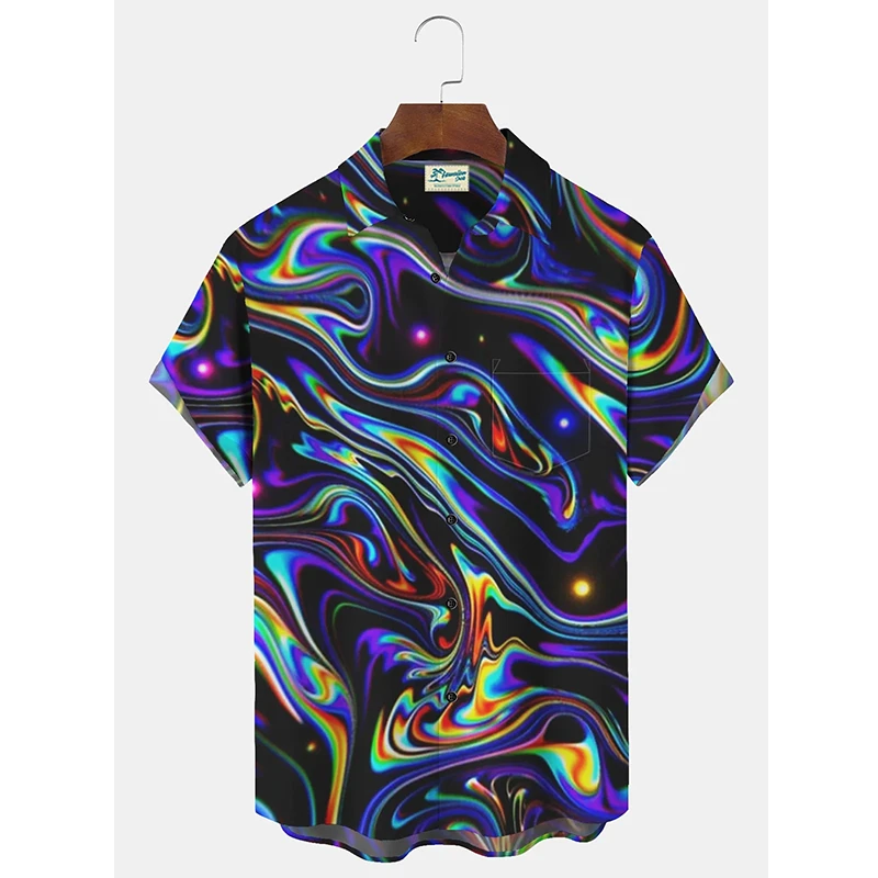Men's Designer Hawaii Shirts Short Sleeve Fashion Streetwear Abstract Line 3d Print Harajuku Female Clothing Blouse 3