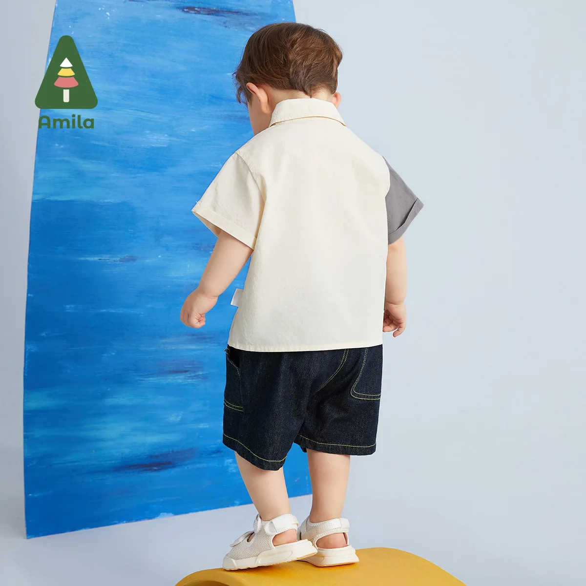 Amila Baby Boy Shirt Summer New 100% Cotton Cute Color Bump Whale Pattern Simple Breathable Top Children's Clothes 0-6Y