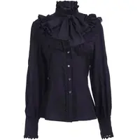 ouji Women's Victorian Gothic Blouse Ruffled High Collar Long Sleeve Renaissance Style Top Lolita Cosplay Costume Party Wear - Image 5