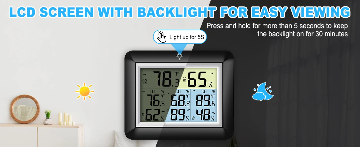 Wireless Indoor/Outdoor Thermometer Hygrometer Digital Temperature and Humidity