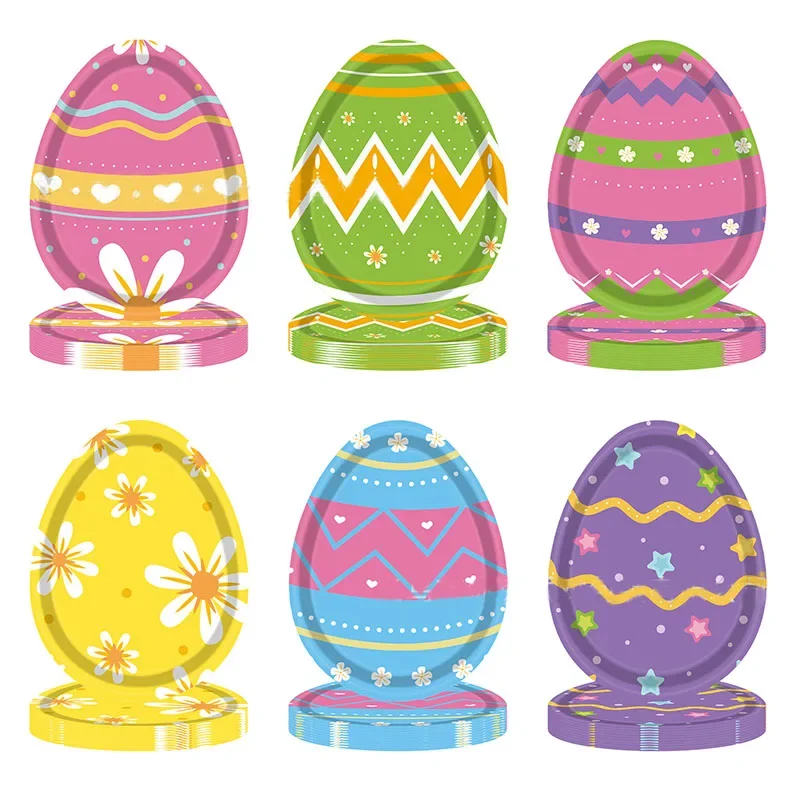 

Easter Day Colorful Eggs Disposable Tableware Cartoon Colored Egg Shaped Disposable Plates Kids Happy Easter Day Party Supplies