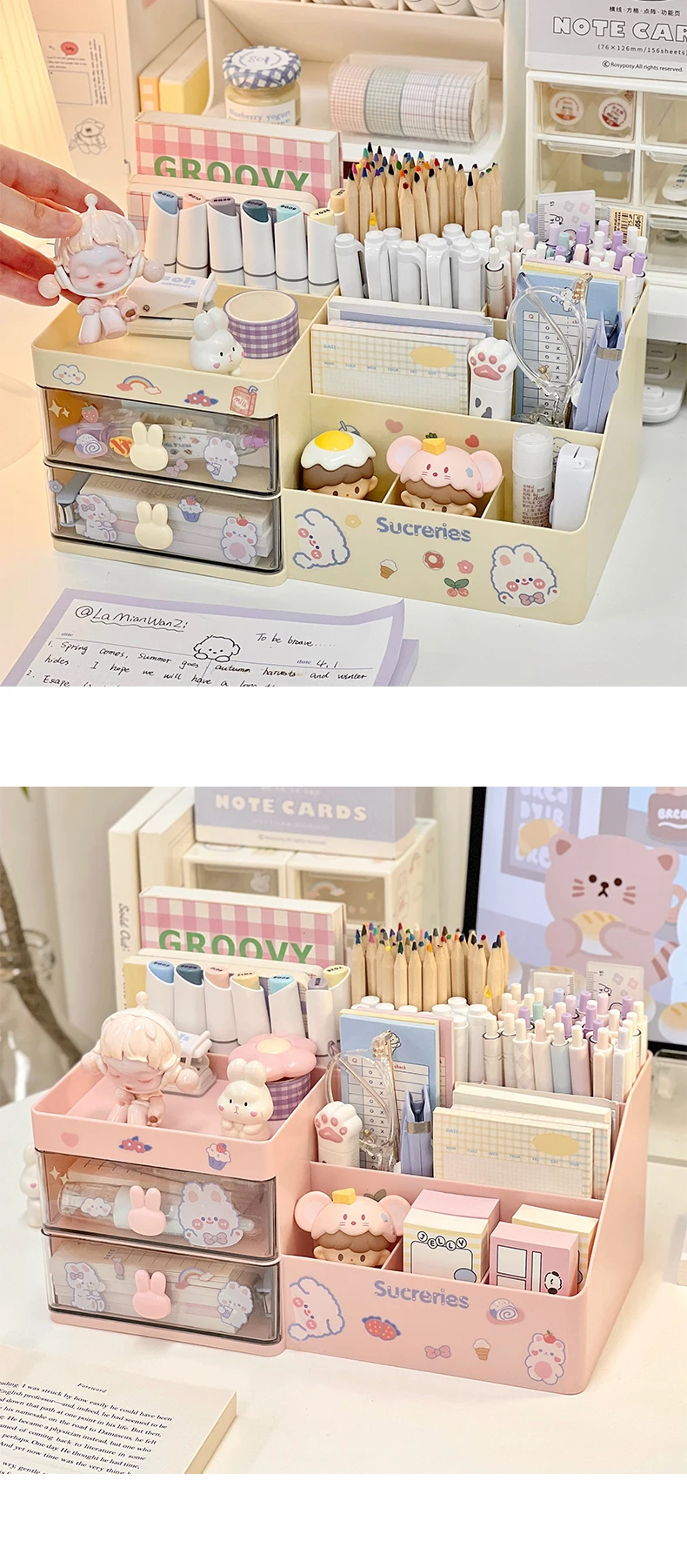 Description Picture 5 of itemDesktop Cosmetic Storage Box Organizer Drawer Office Storage Rack Stationery Desk Pen Holder Bunny Drawer Organizer Cute Kawaii