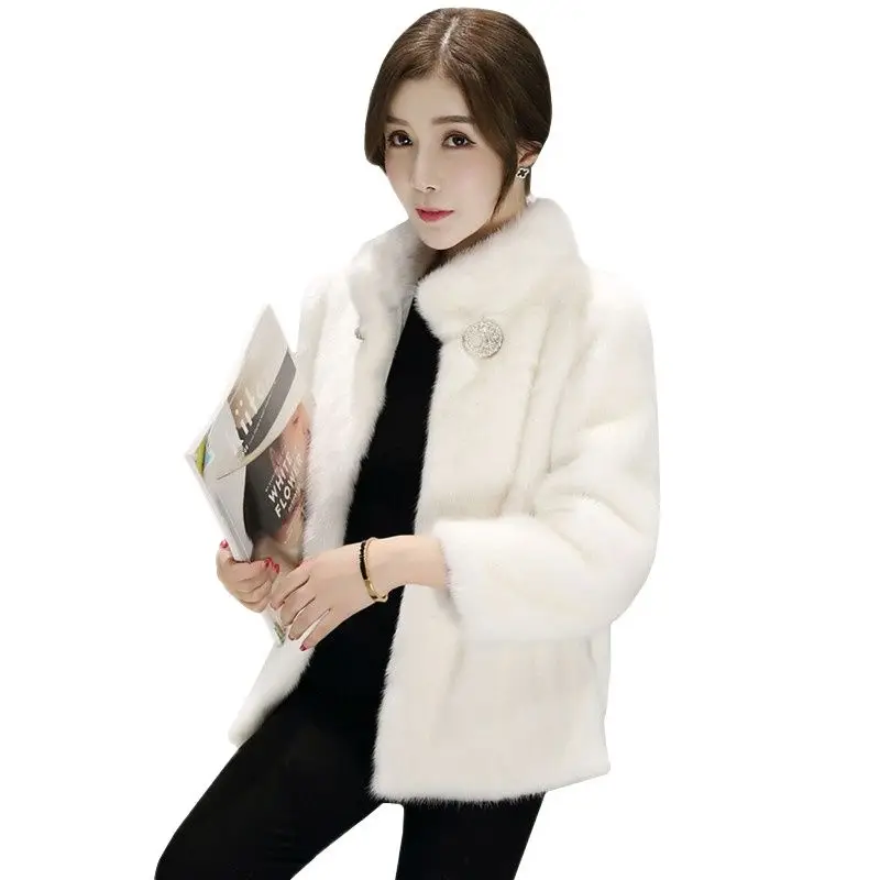 Женское зимнее пальто UHYTGF из искусственного меха модное розовое короткое