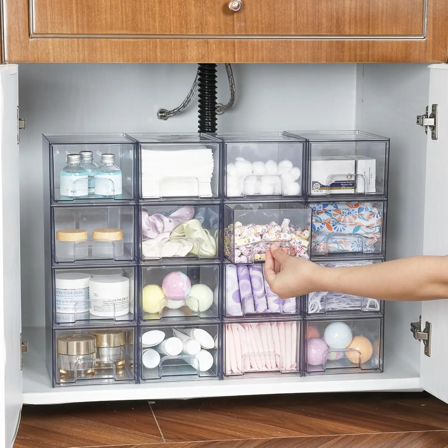 6 Pack Clear Stackable Storage Drawers, 4.4'' Tall Acrylic Bathroom Makeup Organizer,Plastic Storage Bins For Vanity 5