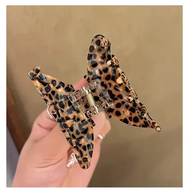 1PC koreanischen Stil Vintage Mode gesprenkelte Leopardenmuster Acryl Haarspange, Damen Dutt Haarklammer, High-End Hai Clip – Detail 6