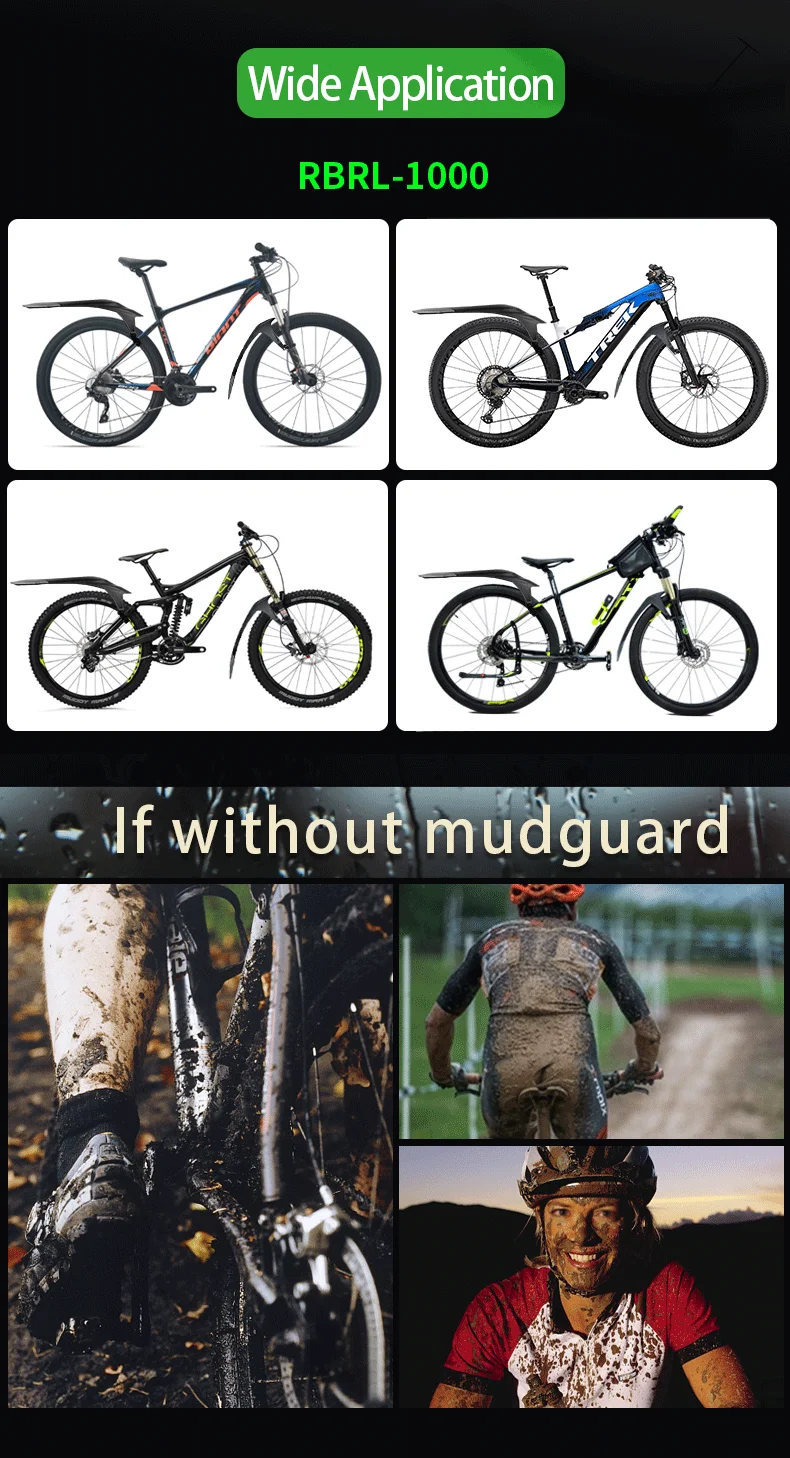 RBRL Bicycle Fender Wings for Bicycle 29 Mud Flaps for Bicycle Mountain Bike Fender Quick Release 24 to 29 Inch MTB Accessories