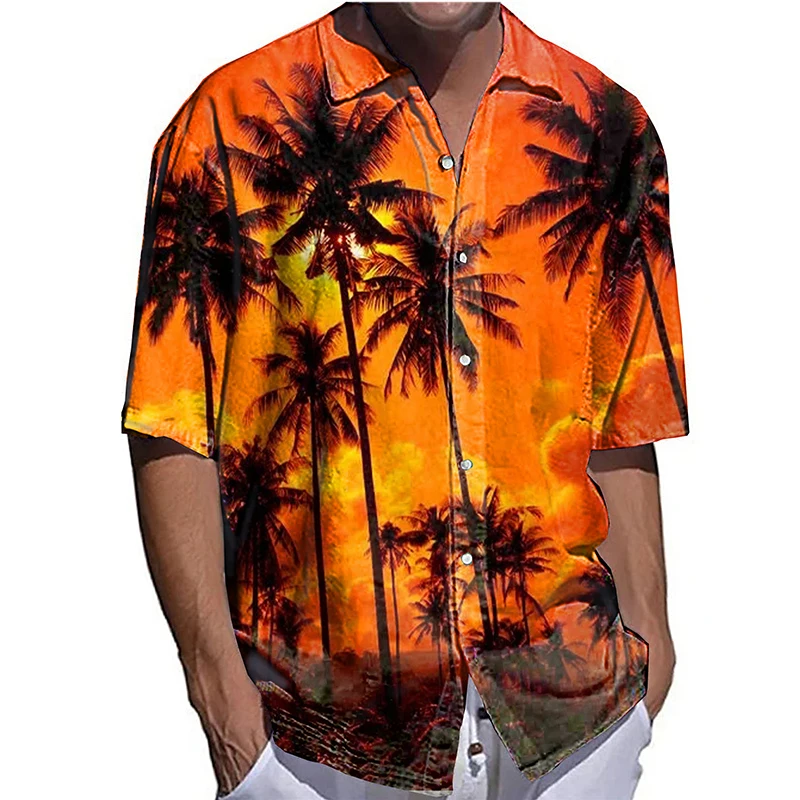 

Stylish Men Shirts Oversized Casual Shirt Coconut Tree Print Half Sleeve Tops Men's Clothing Hawaiian Vacation Cardigan Blouses