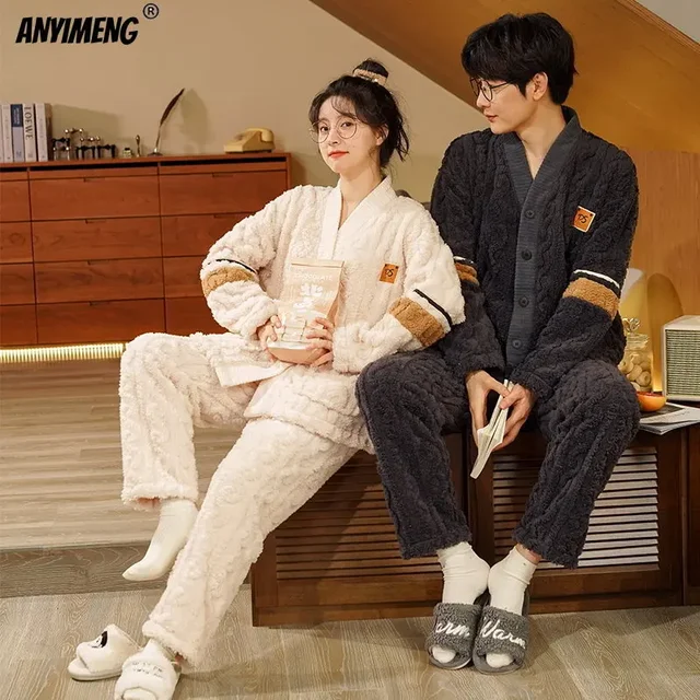 Winter Thick Teddy Thermal Velvet Pajamas Set for Couple