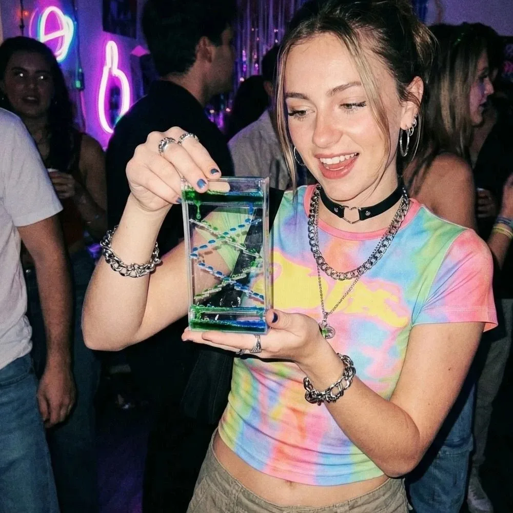 창의적인 다채로운 액체 모래 타이머 사각형 플라스틱 케이스 다이나믹 슬라임 플로우 타이머 재미있는 투톤 모래시계 타이머 교실용