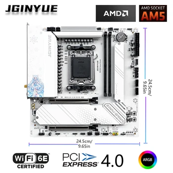 JGINYUE B650M Snow Dream WiFi Motherboard M-ATX For Ryzen7000/8000/9000series MAX 9800X3D/9950X3D DDR5 RAM PCIe4.0x16*2 M.2*3
