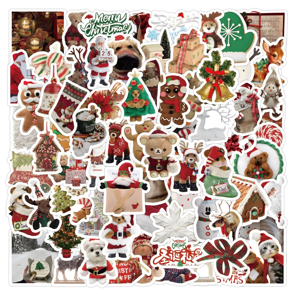 10/50/100pcs Kawaii Cartoon Christmas Stickers for Laptop Decals Phone Vintage Waterproof Santa Claus Aesthetic Sticker Kids Toy