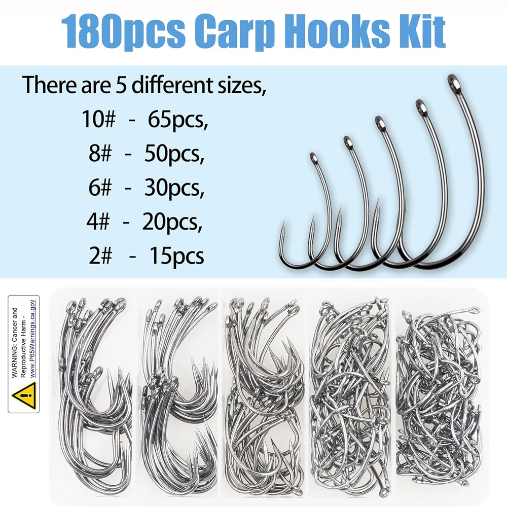 Kit 250 Ami Da Pesca Senza Ardiglione - Misure 2# A 10# - Acciaio Al Carbonio Per Carpe, Trote, Pesce Gatto - Scatola Inclusa