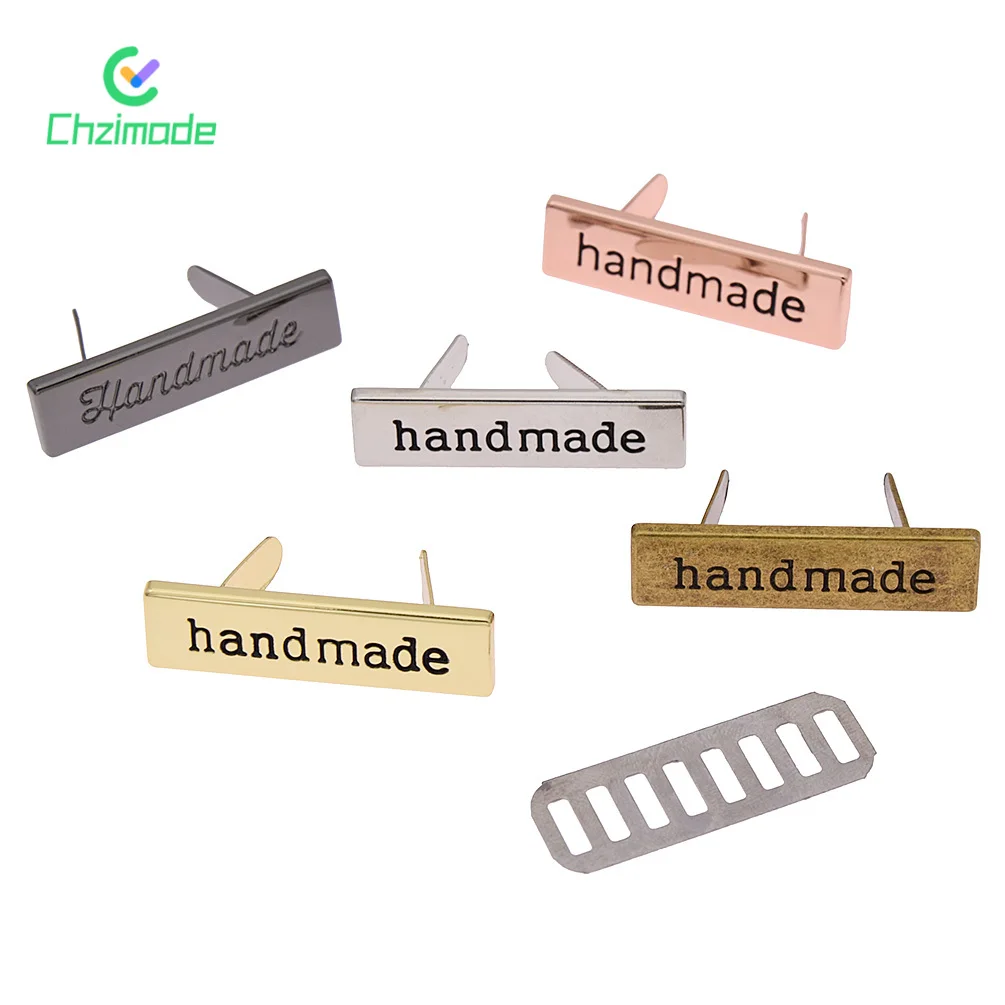 Clothing labels garment labels sewing labels 10Pcs Hand Made Metal Labels Tags Handmade Garment Labels for Clothes Jeans Shoes Bags DIY Letter Sewing Crafts