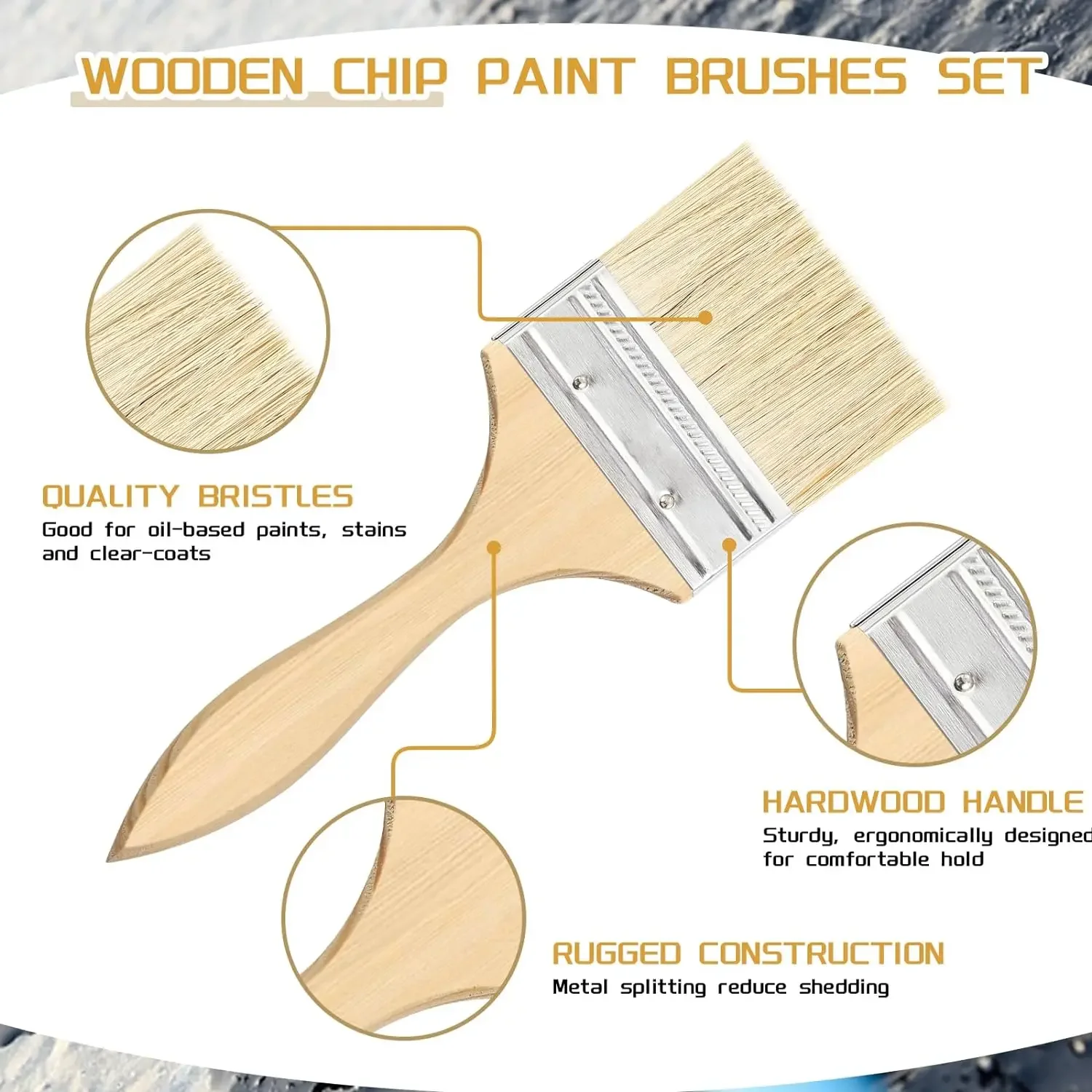 3pcs 1/2/3 inch Chip Paint Brushes with Wooden Handle Paintbrush Stain Flat Art Brushes for DIY Paint Varnishes Glues Home Craft