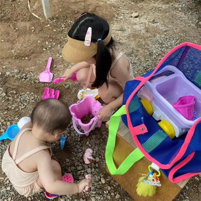 대용량 메쉬 비치백 수영용품 수납 가방 휴대용 목욕 가방 여행용 정리함 투명 싱글 숄더 핸드백