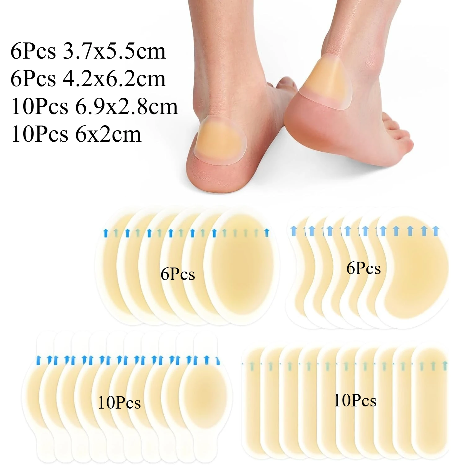 Waterproof Hydrocolloid Gel Blister Pads - Adhesive Protection for Heels, Feet, and Toes (10-32ct)
