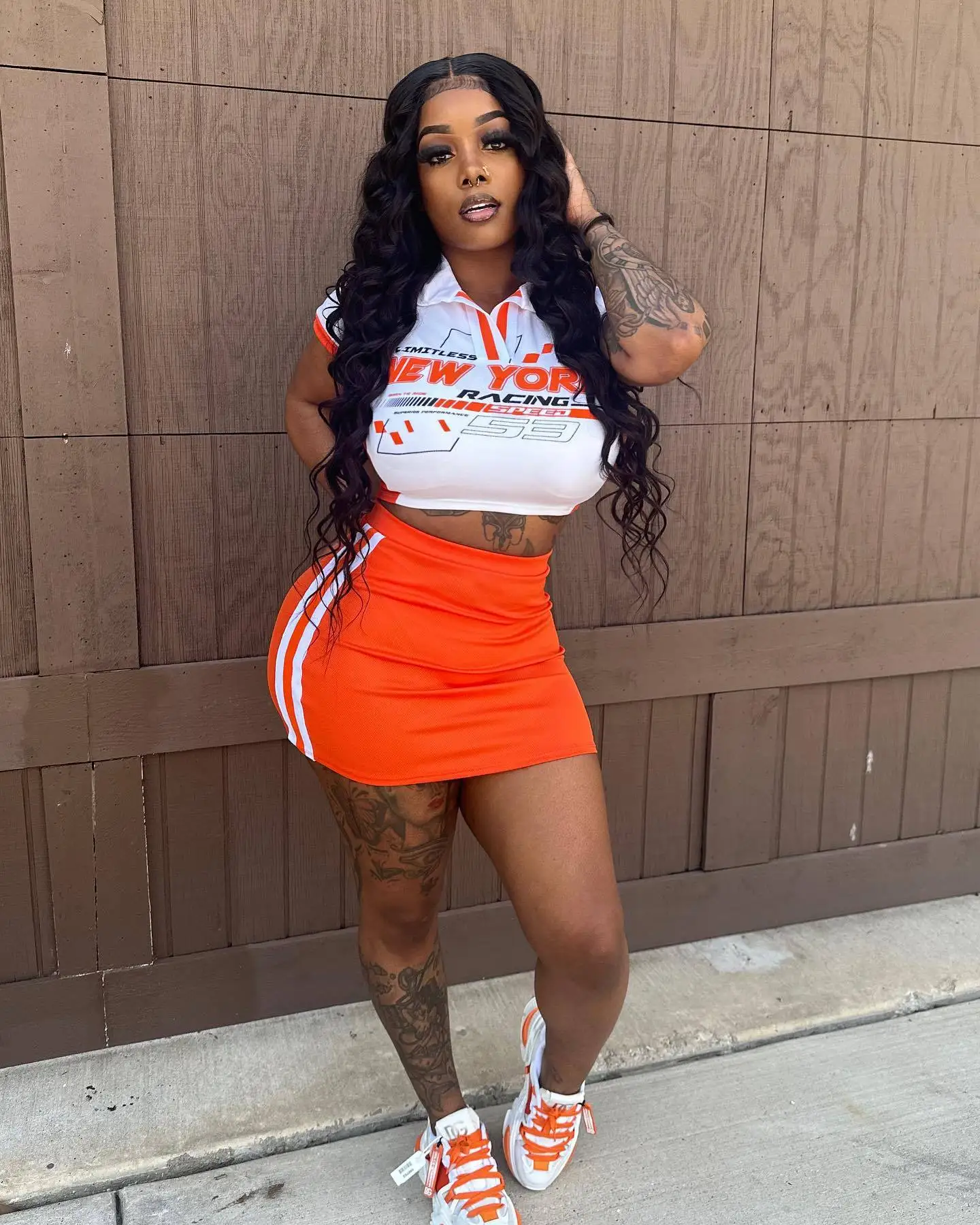 

Casual Women Print Letter Skirt Two Piece Set Turn Down Collar Shirt + Mini Dress Tracksuit Streetwear