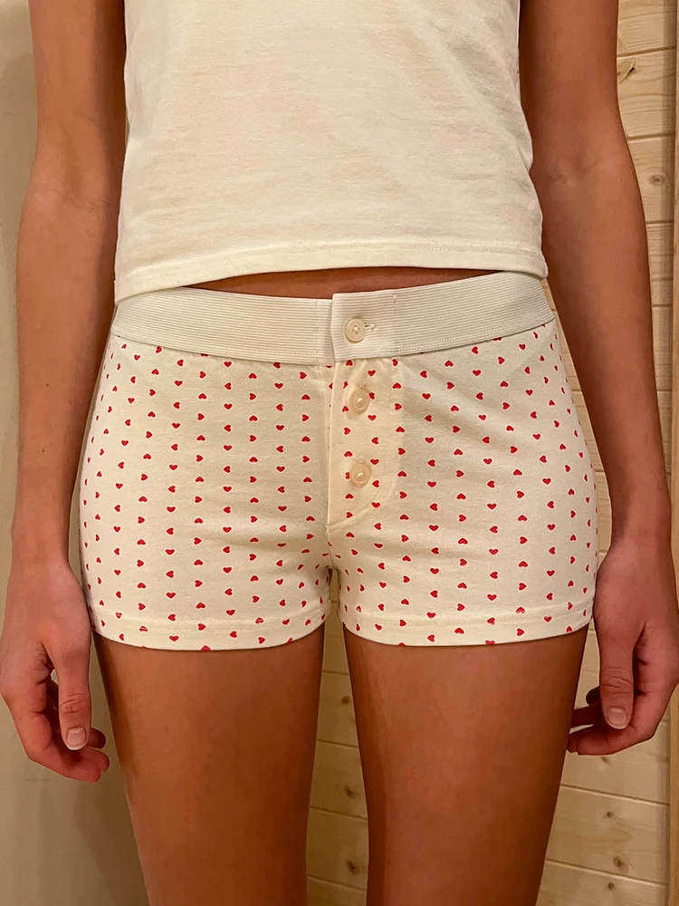 Floral Print Patchwork Shorts Women Summer Cute Elastic High Waist Slim Button Home Short Pants Y2k Vintage Sweet Casual Shorts